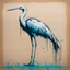 Placeholder: graffiti sketch of a long-legged heron on cardboard, minimalism, pastel duotone colors, wet sponge, diffusion paint wash, dramatic, by Banksy