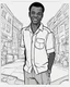 Placeholder: coloring page for teens, simple outlines art, cartoon style, outline drawing, bold outlines, clean and clear outlines, no tones color, no color, no detailed art, art full view, wide angle, white background, SIDNEY POITIER.