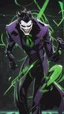 Placeholder: A close picture to Mix between the joker and venom symbiote in solo leveling shadow art style with neon green details