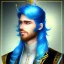 Placeholder: magnifique sexy bel homme souriant des cheveux bleus ,yeux bleus,avec vetement et couronne cosmique