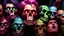 Placeholder: a picture of a dark, comedic, anatomically correct wall of colorful tightly packed skulls of varying sizes and expressions, photo realistic, insanely meticulous, highly detailed, part of a collection of bones on display, 64k, dystopian, vray