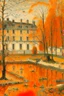 Placeholder: A yellowish orange colored swamp with amphibians painted by Maurice Utrillo