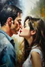 Placeholder: I'm yours Only a girl and a boy Romantic kiss Oil painting