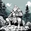 Placeholder: [comics Head Lopper style by Andrew MacLean] The short dwarf healer, known for his ancient wisdom and mystical abilities, sits cross-legged at the summit of the sacred hill. Before him, on a flat stone, he arranges his medicines: mosses, powders, and leaves gathered from the depths of the forest. These are not just remedies but conduits to the ancient secrets of his people, passed down through generations and held deep within his soul. With a reverence born of centuries-old tradition, the dwarf