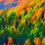 Placeholder: Layers of mountains and trees impressionist colorful