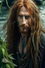 Placeholder: rugged wet pirate nereid male with seaweed in long auburn hair