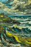 Placeholder: Stormy weather over cornwall in the style of van gough