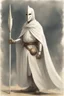 Placeholder: Knight wearing white robes and white cape with white face mask, holding a spear