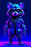 Placeholder: isometric view of a chibi cute hyperrealistic futuristic soldier raccoon wearing cyberpunk jacket. Cinematic, hyper detailed, black neon background , highly detailed, zoomed out,