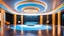 Placeholder: beautiful dance stage in luxury modern hall dynamic lights, modern furniture light blue & orange theme