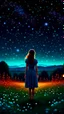 Placeholder: girl standing from behind, night, stars, beautiful painting, field, beautiful girl, dream, summer, shining stars, beautiful flowers, 8k