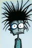 Placeholder: 2d drawing of a stickman, cool with punk hair, x eyes like in hangman, just woke up, sleepy,3d realistic in colour