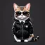 Placeholder: Drawing of a cat with black jacket and glasses NFT style