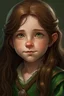 Placeholder: Portrait of female halfling with long Brown hair, green eyes