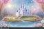 Placeholder: fairy and cosmic landscape with blue grass, magic plants, sky with light and stars. fairy white castle with diamond