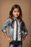 Placeholder: Little 8 years old girl wearing a pretty shirt and jean pant, standing pose