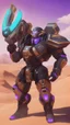 Placeholder: A close picture to Ramattra nemesis form egypt rob in overwatch art style with black color and neon purple details in the desert