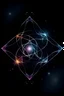 Placeholder: a simple geometric ornament with fine white lines on a painted dark night sky background and a lot of pastell smoke and flying fire sparks in front