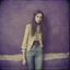 Placeholder: Anna pavaga, Hippie girl, jeans, purple fur, striped wallpaper, old autochrome