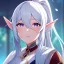 Placeholder: Clear focus, 8k, beautiful lighting, vibrant colors, Elf, White hair, ponytail, hair in between the eyes, up close,