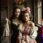 Placeholder: Female fashion models in historical hysteria.