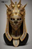 Placeholder: black male African Egyptian alien, cracks in the voodoo head, wicked, eyes, crown, blood, 8k, finely detailed, photo realistic, tiger turquoise skull head gold dragon space alien snow skeleton gold teeth silver crown silver space face mask