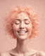 Placeholder: a woman smiling face, close eyes, pastel peach colors, neuron molecule hair thread imitation