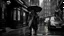 Placeholder: Werewolf with a Chinese menu in his hand, walking through the streets of Soho in the rain. Photograph.