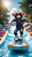 Placeholder: magazine cover, twisted rock star alien gremlin monkey rapper crew with silver boots as a pimp on rocket rushing down heavens water slide,bokeh like f/0.8, tilt-shift lens 8k, high detail, smooth render, down-light, unreal engine, prize winning