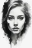 Placeholder: A realistic drawing in negative space black ink on white background of a beautiful girl with clear white face