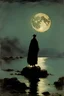 Placeholder: Night, rocks, moon, henry luyten and alfred stevens impressionism paintings