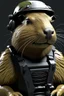 Placeholder: capybara soldier with rilfe M4 with helmet ready to go to war realistic