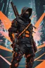 Placeholder: Ninja machine in solo leveling artstyle, black custom, cyberpunk them, neon orange details, Sakura background, full body, apocalypse, intricate details, highly detailed, high details, detailed portrait, masterpiece,ultra detailed,best quality