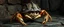 Placeholder: Small crab wearing a dented medieval helmet as a shell, dungeon floor, detailed fantasy realism, humorous creature design, high detail textures