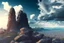 Placeholder: Distant City, rocks foreground, clouds