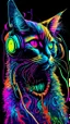 Placeholder: colorful cat with headphones on, graffiti art by Louis Wain, shutterstock contest winner, psychedelic art, black background, synthwave, colorfu