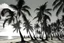 Placeholder: A gray beach filled with dancing palm trees designed in Javanese shadow puppets