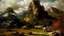 Placeholder: A rocky savanna near a mountain with crystals painted by Gustave Courbet