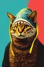 Placeholder: cat with shark mask hat solana punk japanese style in the style of warhol