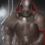 Placeholder: Knight guard far away. Shiny bright papper scroll. Weapon. Sharp. Damascus steel. Black. Technical details. Red. Doom dark. Meteorite. Fire.