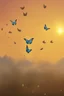 Placeholder: Bubbles and Butterflys flying to the sky at sunset
