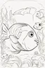 Placeholder: blank colouring book, white blank background, simple picture for toddlers, fish, disney and pixar style