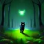 Placeholder: Sleek black cat walking in psychedelic forest