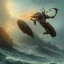 Placeholder: an ibis warrior in orange and green full battle armor, background of giant crashing ocean waves, a highly detailed illustration, realistic render, 8 k, micro detail, intricate, elegant, centered, digital painting, smooth, sharp focus, illustration, artgerm, tomasz alen kopera, peter mohrbacher, donato giancola, joseph christian leyendecker, wlop, boris vallejo