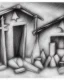 Placeholder: Nativity scene pencil and charcoal manger shading rubble Ukraine