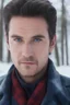 Placeholder: Blue eyes, close-up facial portrait - a Bright, well-lit UHD, 1080p 32k, photograph - winter time, hunting season, part Jesus Christ, part Elvis Presley with a mustache and short crew-cut hair, part Lee Majors, Part red and black checkered wool coat, blue jeans, cowboy boots, plaid shirt, sunbursts, crosses, 3D lighting, diamonds, hearts, Butterflies, Clovers, Roses, extremely colorful,