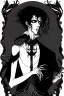 Placeholder: gothic creepy handsome black haired warlock with gothic jewelry and tentacle hands in the style of aubrey beardsley