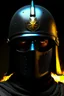 Placeholder: Iranian empire A commander wearing a matte black helmet with flaming eyes with flaming light blue pupils