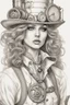 Placeholder: portrait of a beautiful steampunk lady on a white background