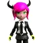 Placeholder: ROBLOX woman character pink hair with horns with white t-shirt and black tie